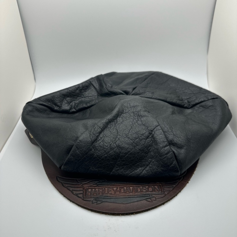 Vintage Harley Davidson Leather Logo Flat Biker Hat Mens Large